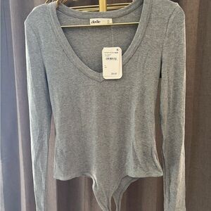 Elodie Gray V Neck Bodysuit